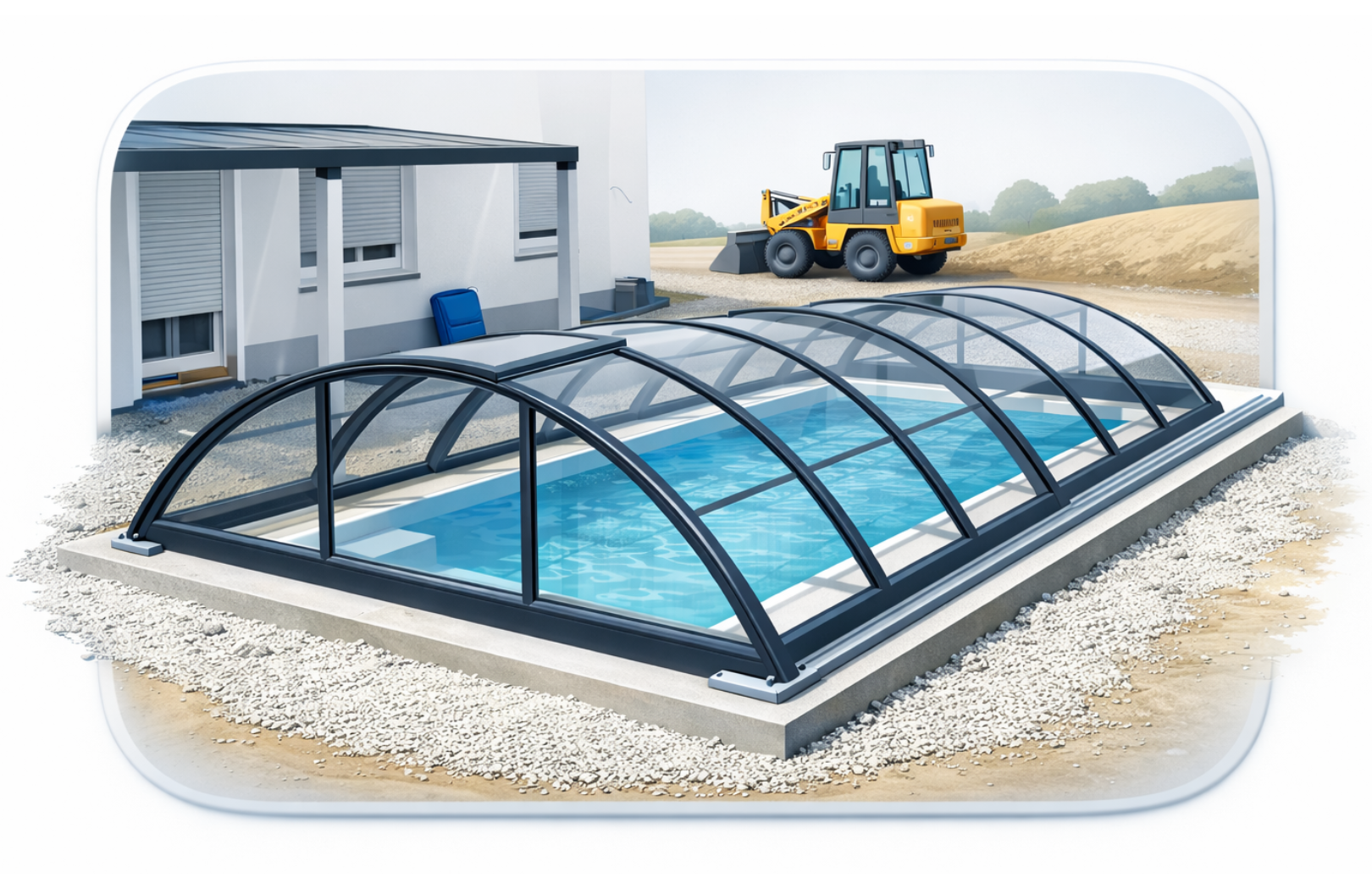 Poolmontage mit Poolüberdachung – Beispiel der fertigen Installation