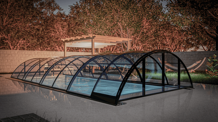 Die Arcus-Überdachung für einen Pool